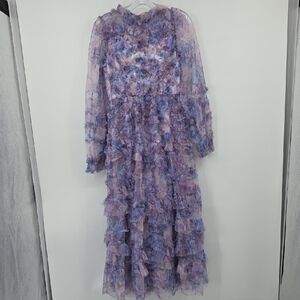 Catchall Saroyan Purple Floral Long Sleeve Midi Dress Size S